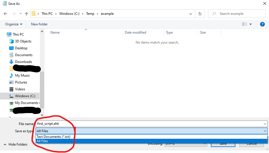 Saving script in notepad